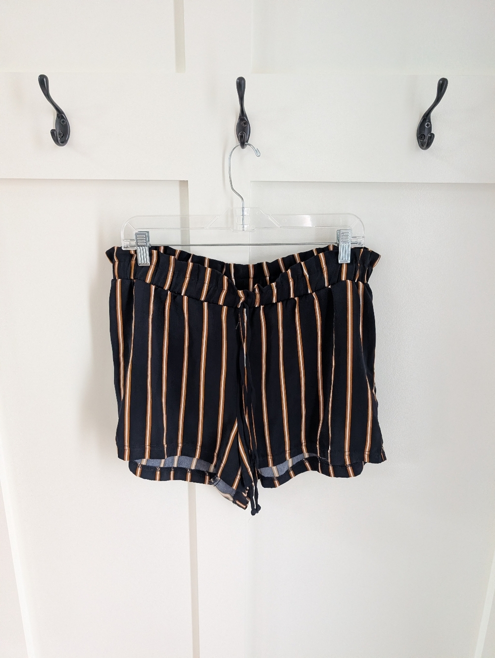 like an angel Black with Tan Stripes Garbage Bag Shorts
